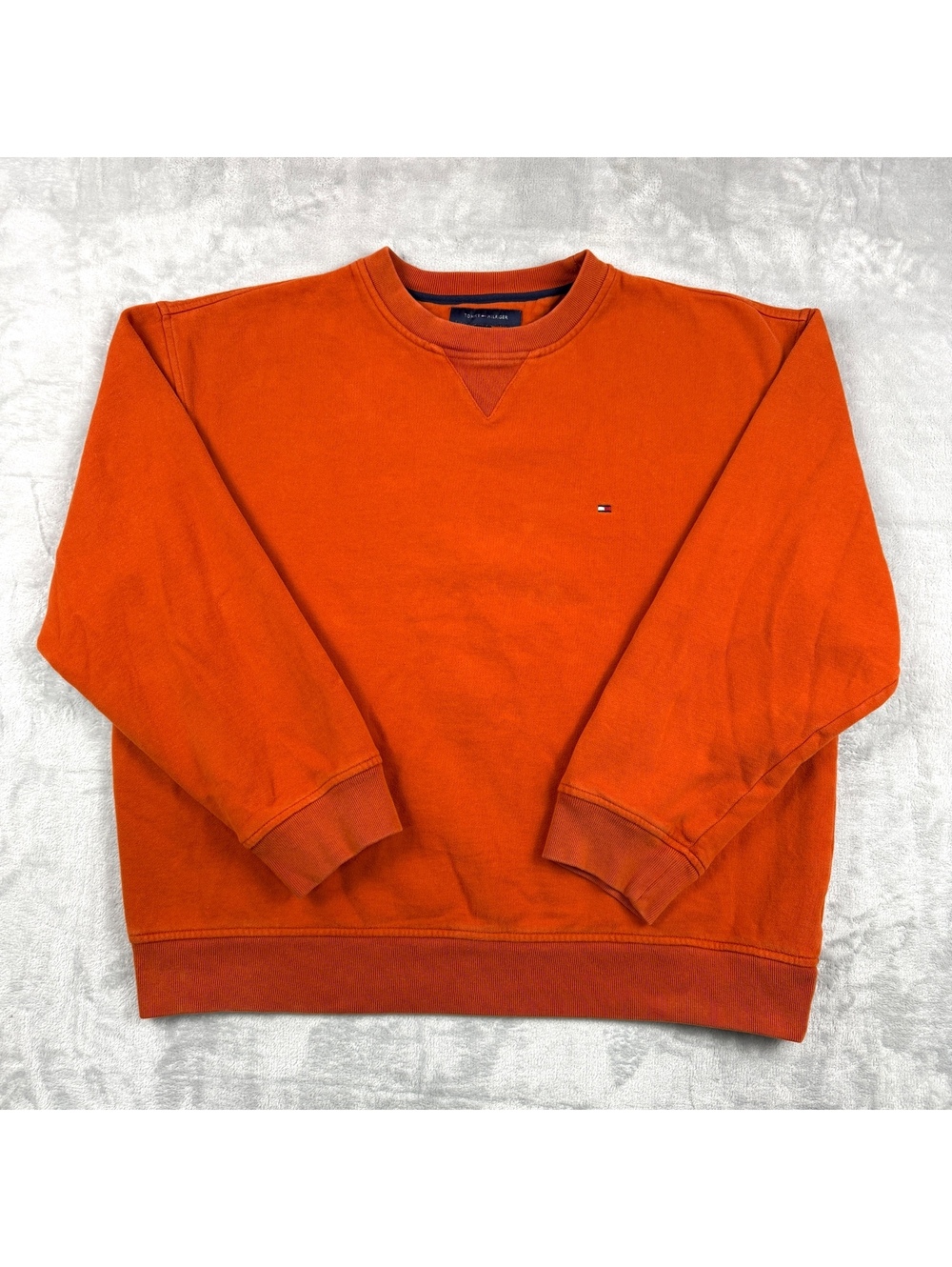 Tommy Hilfiger Men L Orange Crewneck Sweatshirt Flag Logo Heritage Minimal Prep